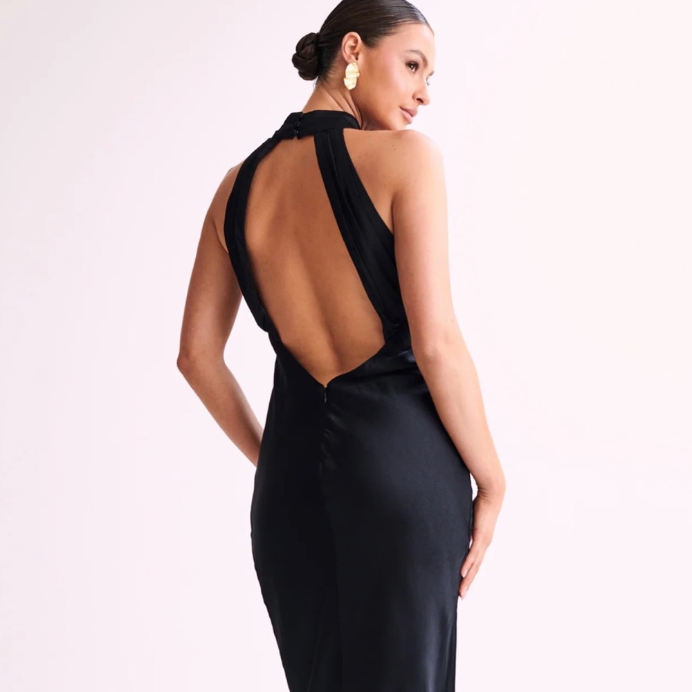 Meshki White Backless Halter Satin Dress